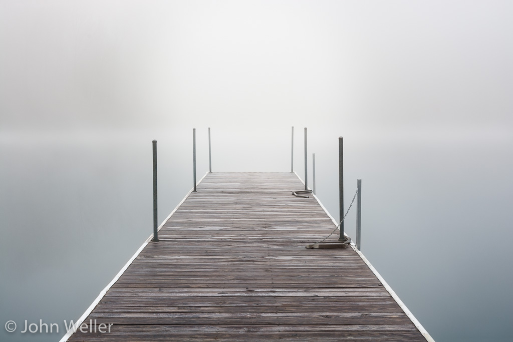 The dock at Miami Whitewater Forest on a foggy December morning.